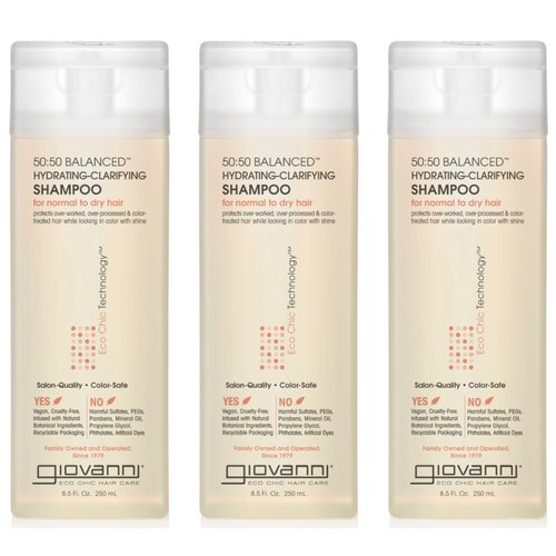 GIOVANNI ECO CHIC 50:50 Balanced Hydrating Clarifying Shampoo - Leaves Hair pH Balanced for Over-Processed Hair, Provides Moisture & Protection, Salon Quality, No Parabens - 8.5 oz (3 Pack)