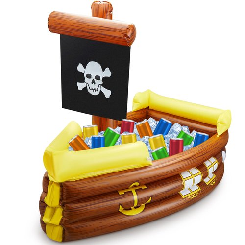 Inflatable Pirate Ship Cooler Halloween Inflatable Cooler for Halloween Birthday Party Decorations Pool Party Supplies Inflatable Food Tray Beverage Serving Containers Ice Holder