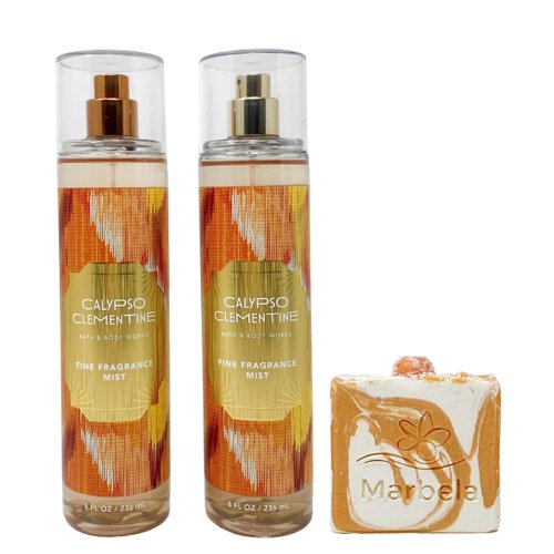 Bath & Body Works Calypso Clementine - Pack of Two - Fragrance Mist With a Peach Gardenia Soap.