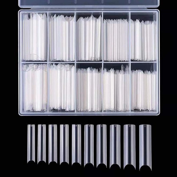 Yimart Long C Curved False Nail Tips - C Curved Nail Tips - Long C Curve False Nails - 200pcs/box XL C Curve Fake Nails Premium Square French Acrylic Nail Tips (Clear With Box)