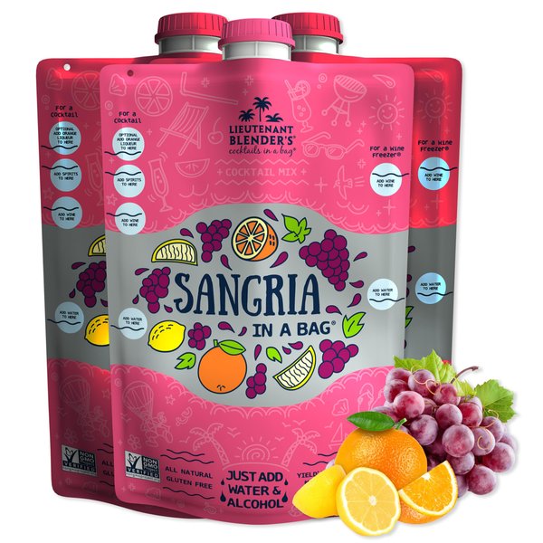 Lt. Blender's Sangria in a Bag – Wine Slushie Mixes - Each Bag Makes 1/2 Gallon of Frozen Red Sangria Mix – Non-GMO Wine Freezer Mix - Make with Wine, Liquor or as a Mocktail - (Pack of 3)