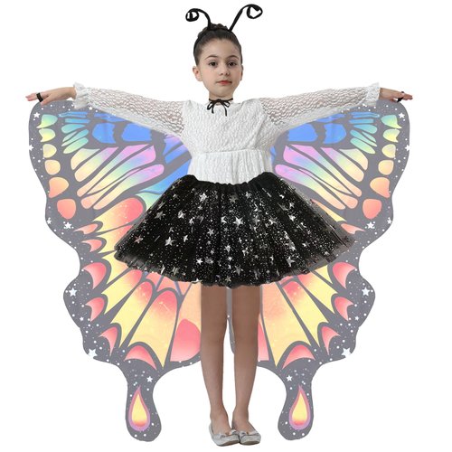 WhiteUniQoon Butterfly Costume Halloween Costumes for Girls Kids, Butterfly Wings Costume Cape Shawl for Girls Fairy Wing, 011