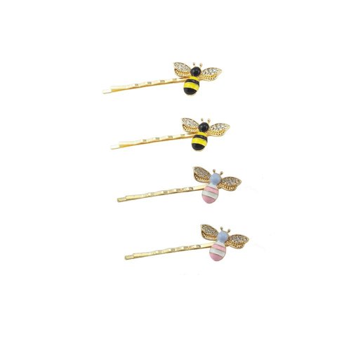yueton Pack of 4 Women Honeybee Metal Hairpin Bee Crystal Hair Side Clip Barrette Bobby Pin Hairpin Hair Accessories