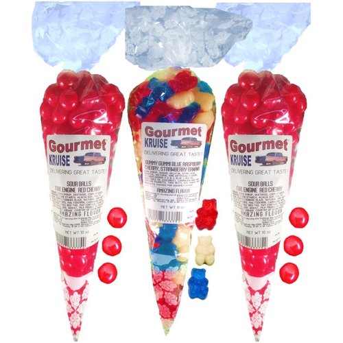 Sour Balls (2) Fire Engine Red Cherry (1) Blue Raspberry Red Wild Cherry White Strawberry Banana Gummi Gummy Bears (NET WT 31 OZ) Gourmet Kruise Signature Gift Bags
