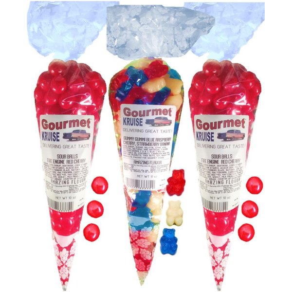 Sour Balls (2) Fire Engine Red Cherry (1) Blue Raspberry Red Wild Cherry White Strawberry Banana Gummi Gummy Bears (NET WT 31 OZ) Gourmet Kruise Signature Gift Bags