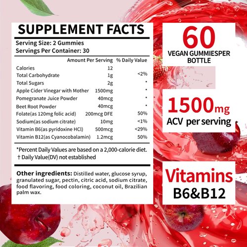 EDUDYF Keto ACV Gummies - 60 Count Gluten-Free, Gelatin-Free Apple Cider Vinegar Gummies with B12 for Keto Support, Vegetarian, Unique Flavor, Convenient Bottled Supplement for Men & Women
