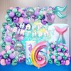 Fressdai Sea-Maid Birthday Decorations Balloon Arch Kit - Pink Purple Green Foil Balloons plus Happy Birthday Banner Little Sea-Maid Party Supplies for Girl(6 years old)