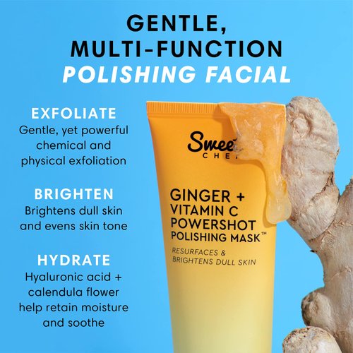 Sweet Chef Ginger + Vitamin C Powershot Polishing Mask - Brightening Face Mask for Dark Spots & Uneven Skin Tone + Maca, Rice Powders & AHA Face Exfoliant & Resurfacing Mask (3.4oz)