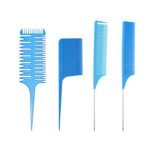 Hair Styling Comb,Highlighting Professional Styling Comb Metal Rat Tail Teasing Comb Dyeing Comb Foiling Comb for Home Hairstylist Barber Styling Weaving (4 Pcs Blue)