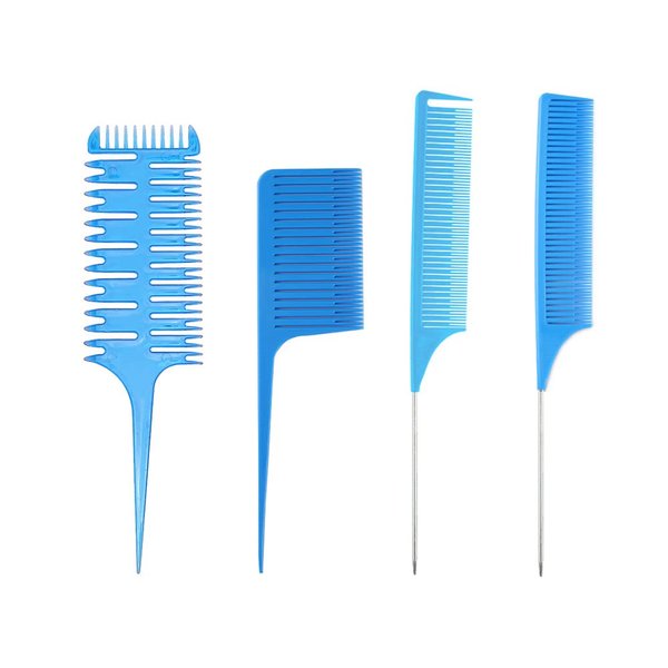 Hair Styling Comb,Highlighting Professional Styling Comb Metal Rat Tail Teasing Comb Dyeing Comb Foiling Comb for Home Hairstylist Barber Styling Weaving (4 Pcs Blue)