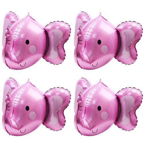 4D Animal Elephant Head Balloons Elephant Balloons For Kids Boys Girls Party Supplies Birthday Decorations Baby Shower, 4 Pack Inflatable 24'' Elephant Aluminum Mylar Foil Balloons (Pink)
