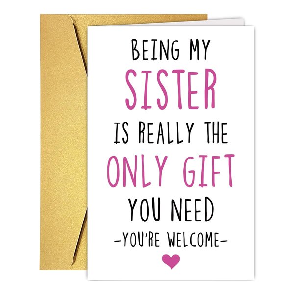 Qamza Funny Birthday Card For Sister Best Friend Bestie, Humorous Happy Sisters Friendship Birthday Card for Her. Ideal Sister Birthday Gift for Her Friend