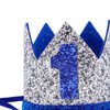 Baby 1st Birthday Crown Hat, Birthday Party Decorations, Kids Party Props Shooting, Party Supplies (Blue Silver)