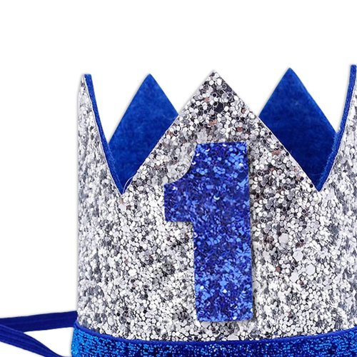 Baby 1st Birthday Crown Hat, Birthday Party Decorations, Kids Party Props Shooting, Party Supplies (Blue Silver)