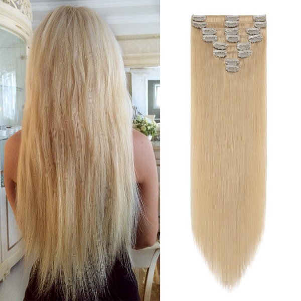 MY-LADY Clip In Hair Extensions 100% Real Human Hair 8 Inch 8pcs Remy Short Hair Extension Clip ins #24 Natural Blonde 65g Full Head Soft Natural Extension