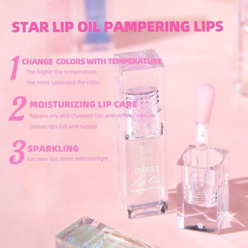 YU KUI LX 2Pcs Color Changing Lip Oil, Magic Color Changing Lip Glow Oil with Big Brush, Moisturizing and Non-sticky Lip Gloss Plumping Lip Oil (2, Pink + Magic Black)