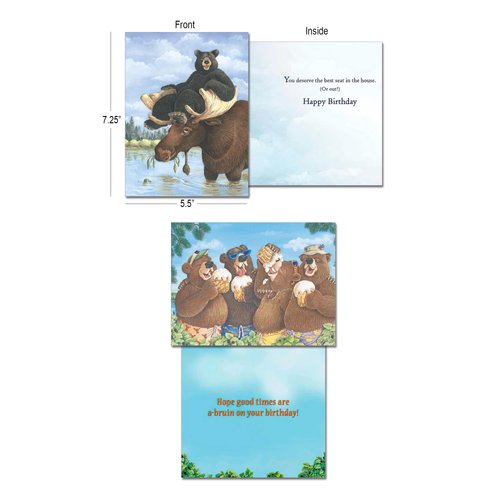 Leanin' Tree, Laughing Bear Art, Greeting Cards Assortment Box, Assorted Cards with Envelopes All Occasion, (20 Funny Cards, 22 Colorful Envelopes)