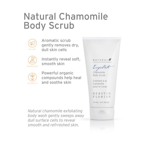 Kerstin Florian Natural Chamomile Body Scrub, Exfoliating Body Wash for Smooth Skin, Gentle Buffing Grains Reveal Skin's Natural Glow, Organic Bath and Shower Skincare, 6 fl oz