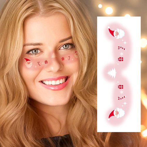 12 Sheets Christmas Temporary Face Tattoos Stickers,Santa Claus Snowman Face Makeup Tattoos,Christmas Themed Stickers For Women, Kids, Adults, Christmas Party, Festival And Photography