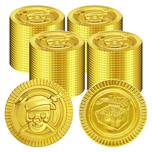 100 Pieces Pirate Gold Coins Set - Plastic Play Fake Golden Coin Bulk for Kids, Pirate Themed Treasure Hunt Toys Party Favors, St. Patrick's Day Decorations
