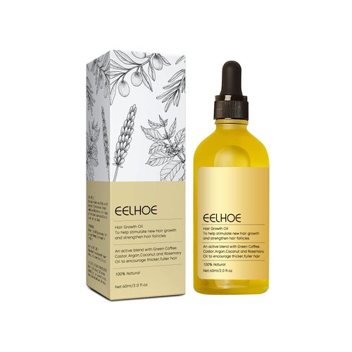 Veganic Natural Hair Growth Oil, 100% Natural Hair Oils with Green Coffee, Castor Oil, Argan Oil, Coconut Oil, and Rosemary Oil to Encourage Fuller Hair Thickening and for Hair Loss Thin Hair 60ML