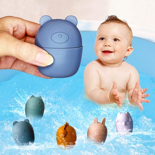 Petite Bee - Silicone Bath Toys Squirt Animals Montessori for Baby Toddlers | Easy to Clean, Pool Toy, Toddler Tub Toys | Shower Accessories (5-Pack)