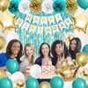 Iysoll Teal Blue and Gold Birthday Party Decorations Happy Birthday Banner Turquoise Aqua Teal Balloons Foil Fringe Curtain Tissue Pom Poms for Women Girls men boys