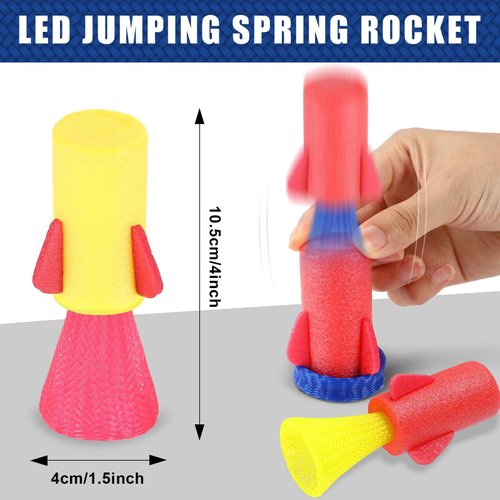 CHUNNIN 24 PCS Light Up Jumping Spring Rockets Launchers Rockets Launcher with Flashing LED's, Rockets Bouncy Ball LED Light Up Party Favors Goodie Bags Playing Party Favors Supplies