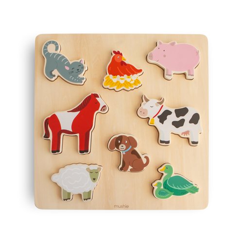 mushie Wooden Farm Puzzle | for Kids 3 Years+ | Preschool Educational & Toddler Montessori Toys (6 pcs)