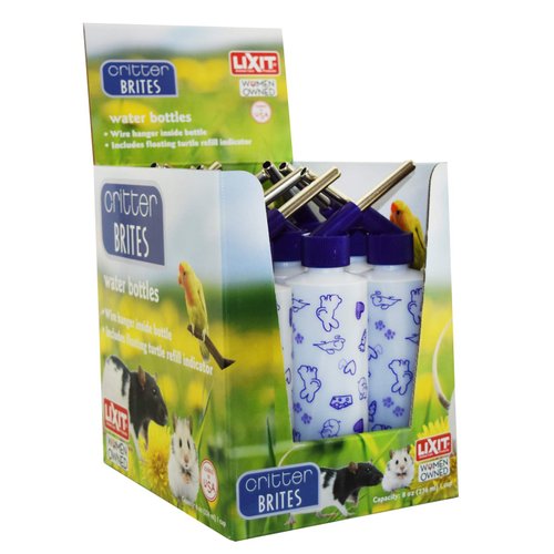 Lixit Bulk Water Bottles with Display Case for Rabbits, Ferrets, Chinchillas, Rats, Mice, Guinea Pigs', and Other Small Animals (8 Ounce)