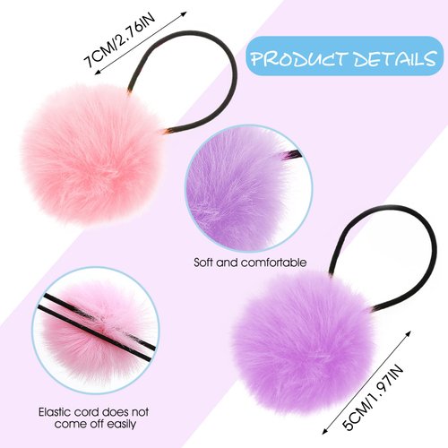 16PCS Elastic Hair Ties with Fluffy Pom Poms, 2 Inches Small Ponytail Holders for Toddler Girls and Pigtails, Baby Hair Accessories (8 Colors)