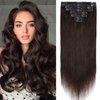 Clip in Hair Extensions Human Hair Full Head 8 Pieces 18 Clips 100% Real Silky Human Hair 22"-110g Dark Brown (#2)