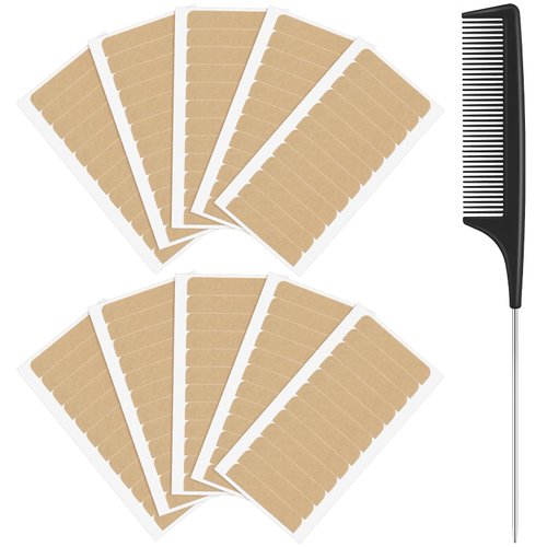 120 Pieces Hair Extension Tabs with Double-Sided Adhesive, No-Residue Replacement Tapes, Rat Tail Comb and Stainless Steel Pintail Comb