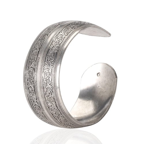 BODYA Tibeten Silver Carved Spiral Flower Connecting Branches Pattern Wide Band Open Cuff Bracelet Bangle