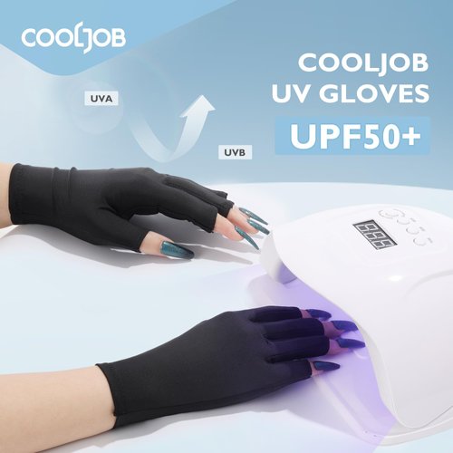 COOLJOB Anti-UV Gloves for Nail Lamp, Professional UPF50+ UV Protection Gloves for Manicures, Art Skin Care Fingerless, Glove for Women Men Protect Hands from Sun and Nail Dryer Harm, Black, 1 Pair