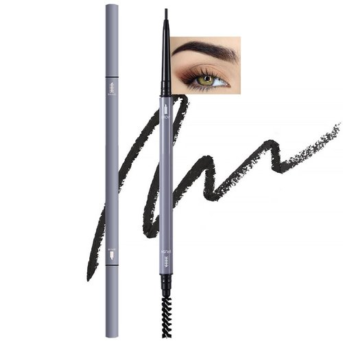 Waterproof Eyebrow Pencil,Ultra-Fine Mechanical Pencil with Spoolie Brush,Eyebrow Pencil Soft Textured,Easy to Color,Draws Tiny Brow Hairs and Fills in Sparse Areas,Create Natural Eye Brow,Black