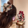 2 PACK Plush Hair Claw Clips with Tassels, Xmas Plaid Bows Hairpins Nonslip Claw Clip with Bells for Women Christmas Hair Claws