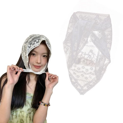 Women's Floral Lace Headwrap Headband for Women White Floral Headwrap Headbands for Women Hair Bandana Scarf Wedding Hair Accessories for Women White Lace Hair Scarf Wrap for Women Party Headpiece