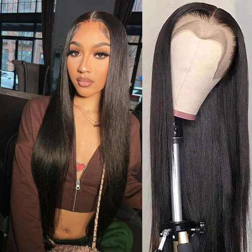 ManeMajesty 6x4 Straight Lace Front Wigs Human Hair Glueless HD Transparent Lace Pre Plucked Hair Hairline Wigs for Women 180% Density 10A Natural Color 22 Inch