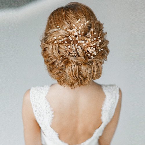 Sooshin 3 Pieces Bridal Hair pins Pearl Wedding Hair Accessories for Brides and Bridemaids Rhinestone Bridal Headpieces for wedding Crystal Hair Pins for Women and Girls (Gold)