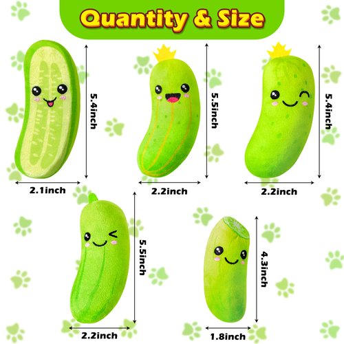 MALLMALL6 5Pcs Pickle Cat Toys, Kitten Catnip Toys for Cat Lover Gifts, Indoor Cat Chew Bite Kick Plush Cucumber Catmint Kitten Toys Supplies Interactive Cat Toy with Cute Expression for Pet Presents