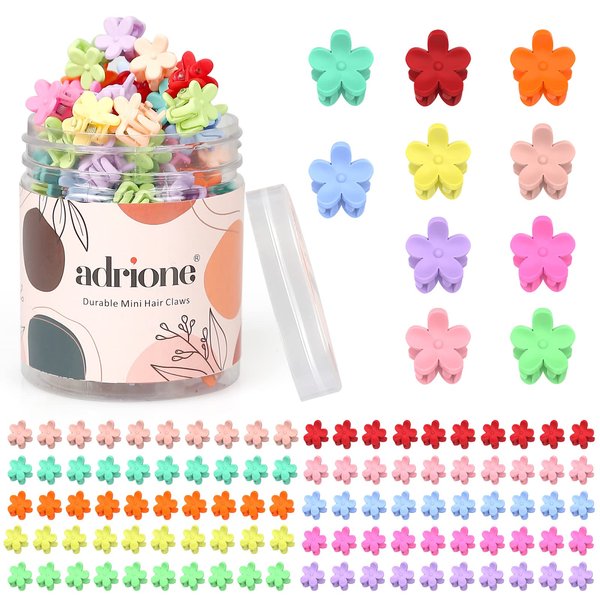 ADRIONE Brown Mini Flower Hair Claw Clips - 100 Pack Tortoise Shell Small Flower clip for Women, Girls, Teens, Kids, Baby, Toddler - Tiny Bangs Hair Clip Little Decorative Jaw Hair Clip