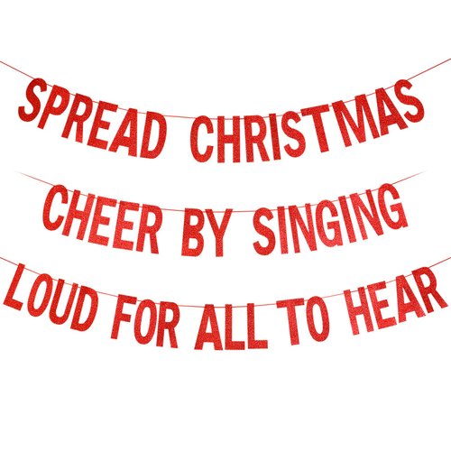 Red Glitter Spread Christmas Cheer By Singing Loud for All to Hear Banner, Christmas Party Decorations,Let's Get Elfed Up Party Decor, Xms Party Decorations for Home Mantle Fireplace