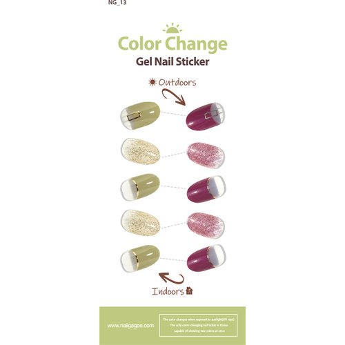Original NG Korean Color-Changing Gel Nail Stickers for Women, 26 PCS (Modern Khaki)