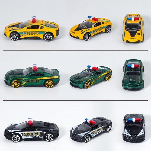 Oriate 6 Packs 1/64 Die-cast Sheriff Police Sports Cars Kids Toy Cake Topper Set, Rescue Vehicle Pursuit Car with Police Lights, Birthday Gifts for Boys Girls 3 4 5 6 Years Old