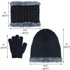 EAONE 3Pcs Winter Knitted Beanie Hat and Neck Scarf Set with Gloves, Thick Fleece Lining Cap Neck Warmer Gaiter for Boys Girls Age 5-12, Black