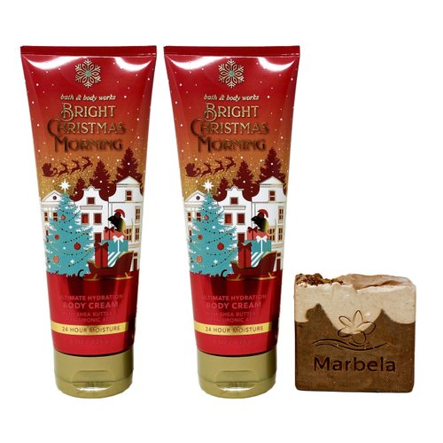 Bath & Body Works Bright Christmas Morning - 2 Pack Of Body Cream With a Yamma Jamma Bar Soap.