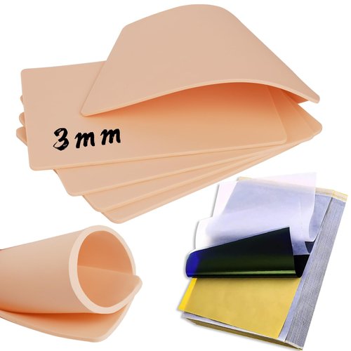 3MM Fake Skin with Transfer Paper - Jconly 35pcs Fake Tattoo Skin with Transfer Paper Kit,5Pcs Tattoo Practice Skin 3mm Thick Fake Skin with 30Pcs Tattoo Paper Stencil Paper