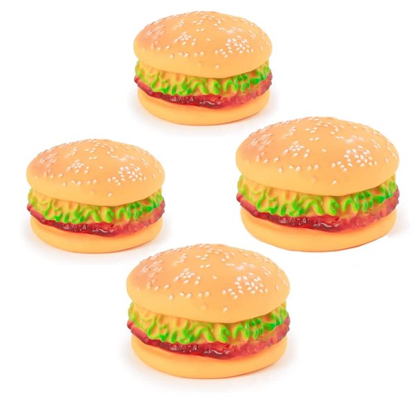 Hamburger Dog Toy Hamburger Squeaky Chewing Toys Tooth Cleaning Dog Supplies, Golden Retriever Teddy Pets, Dog Training, Attract pet Attention Sofa Damage Prevention, Hamburger Pet Toys - 4 Pcs