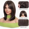 Esmee Short Straight Brown Bob Wigs With Curtain Bangs Shoulder Length Natural Wig Synthetic Cosplay Wigs for Women Use 14 Inch